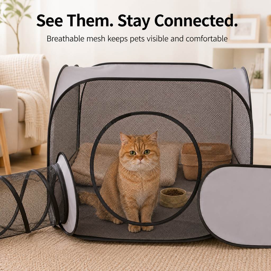 Indoor Cat Playpen with Tunnel & Resting Tent