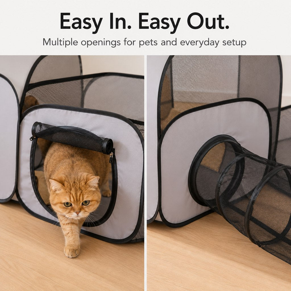 Indoor Cat Playpen with Tunnel & Resting Tent