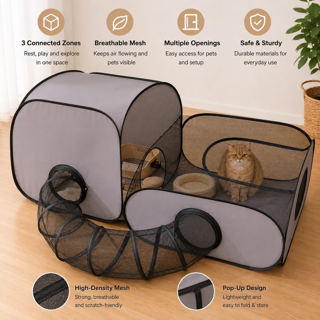 Indoor Cat Playpen with Tunnel & Resting Tent