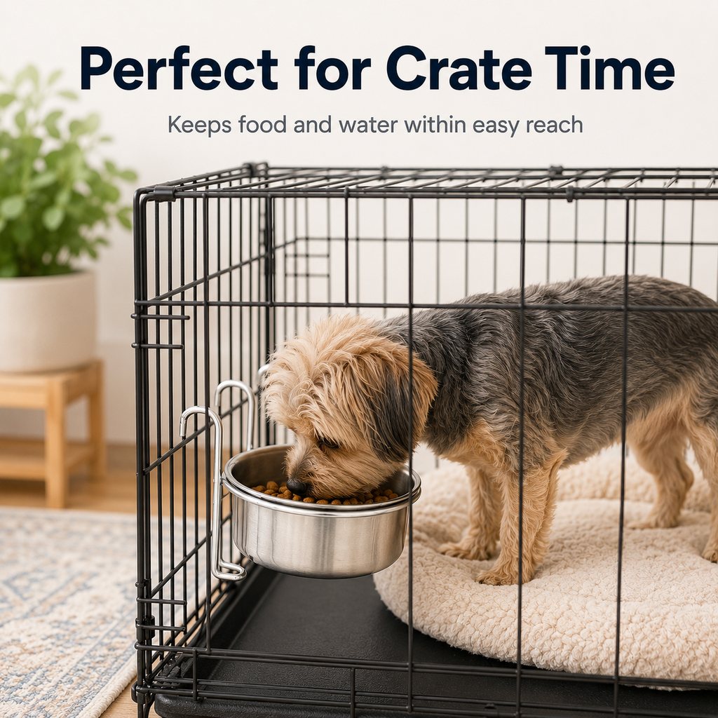 Inside-Crate Stainless Steel Hanging Pet Bowl