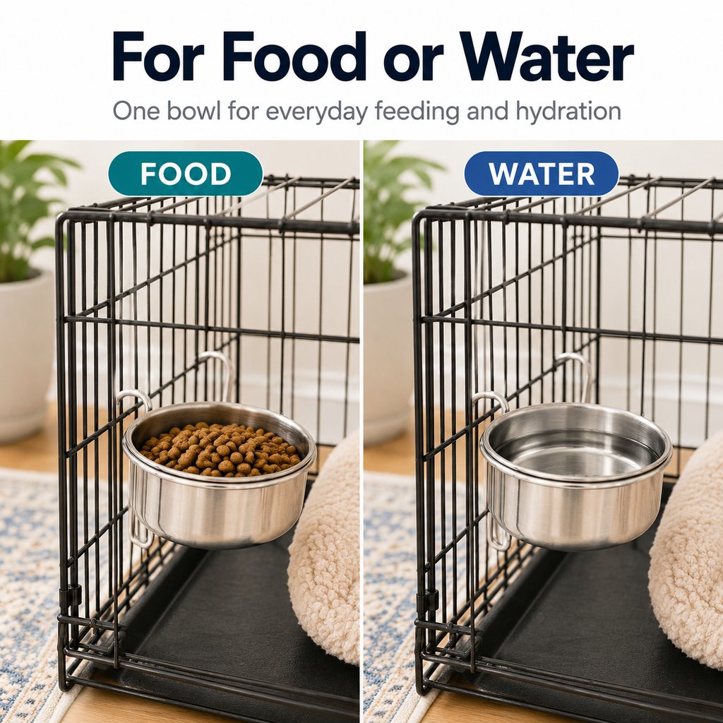 Inside-Crate Stainless Steel Hanging Pet Bowl