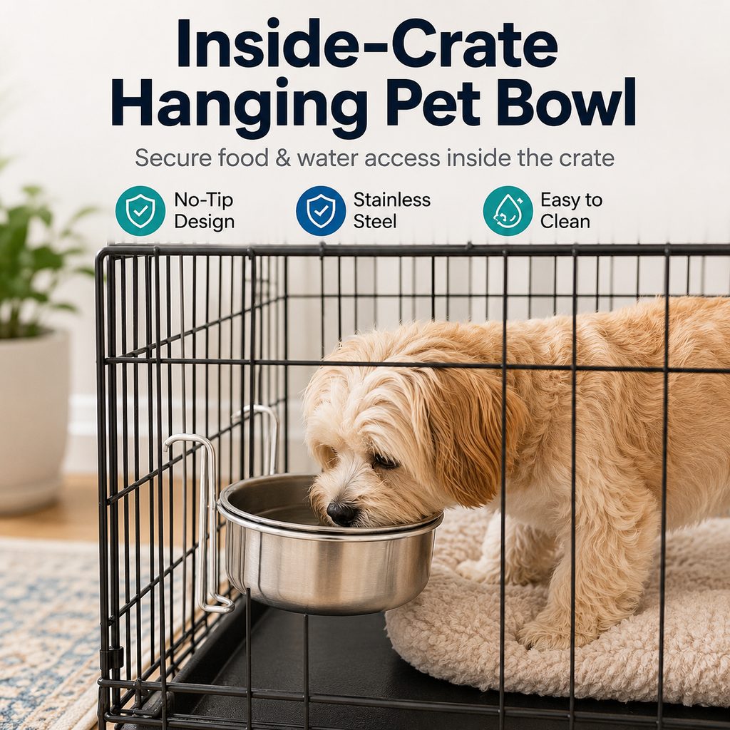 Inside-Crate Stainless Steel Hanging Pet Bowl