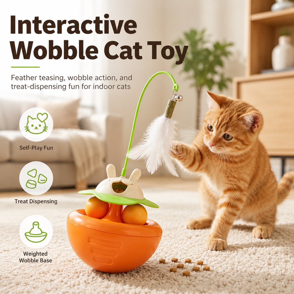 Interactive Wobble Cat Toy with Treat Dispenser