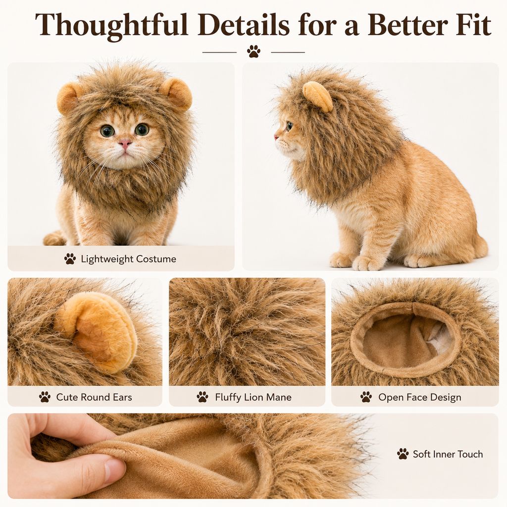 Lion Mane Costume Headpiece for Cats & Small Dogs