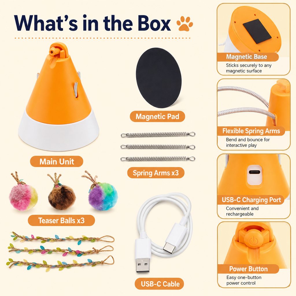 MiaSpin 360 Rotating Cat Teaser Toy, USB-C
