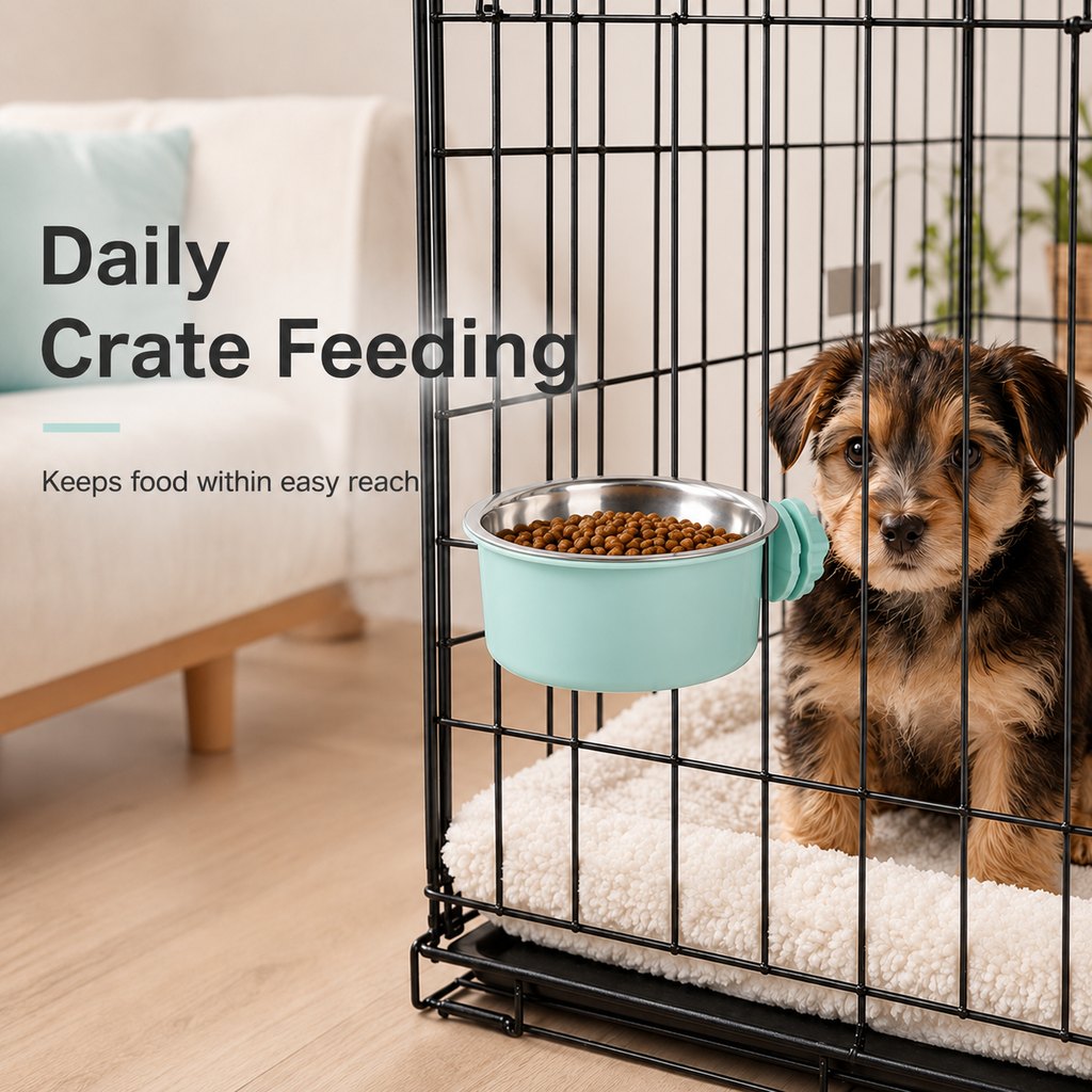 Crate-Mounted Stainless Steel Pet Bowl for Kennels