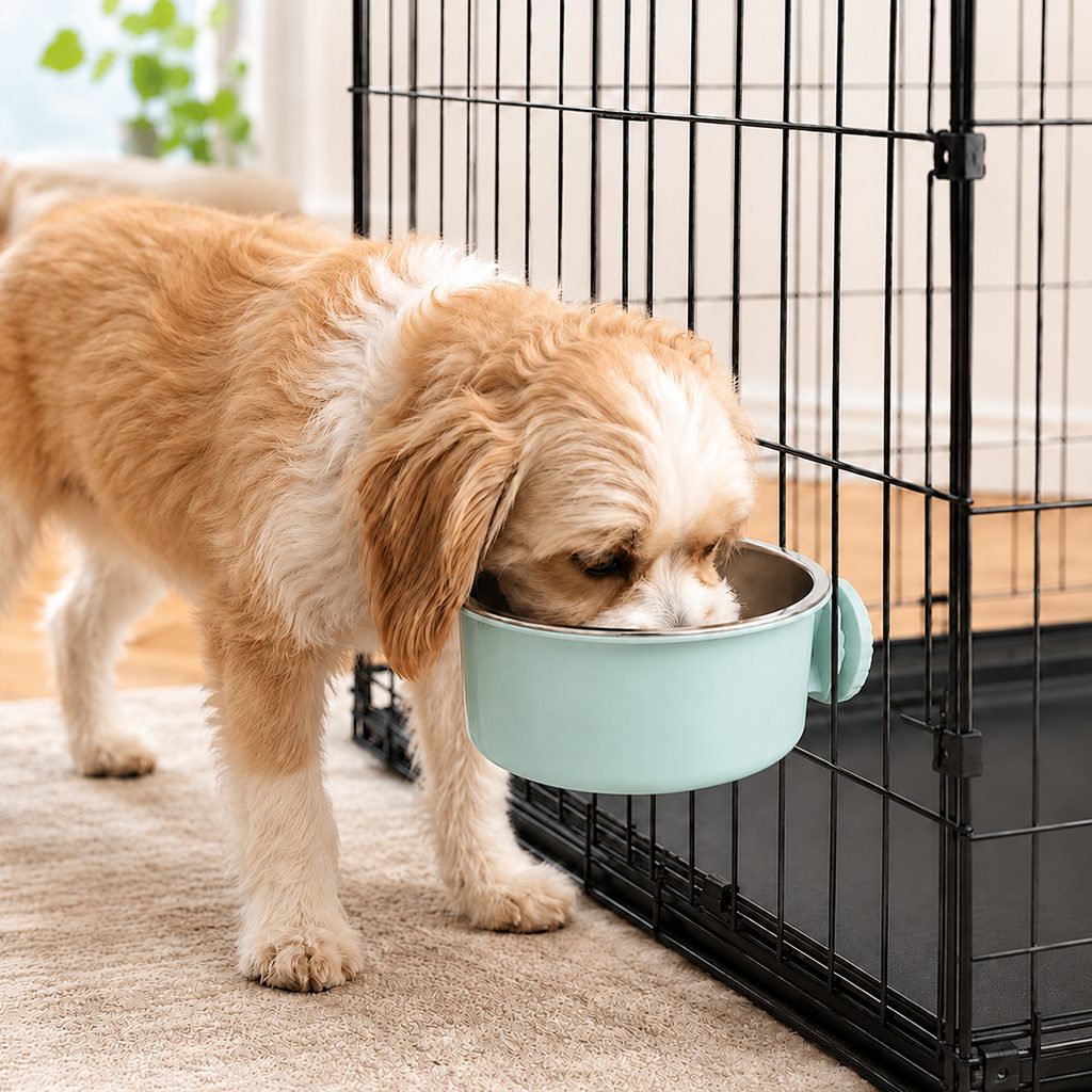 Crate-Mounted Stainless Steel Pet Bowl for Kennels