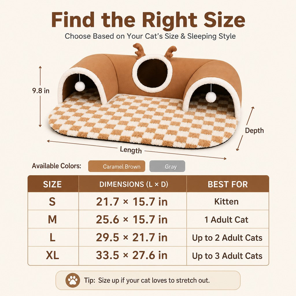 3-in-1 Multi-Cat Tunnel Bed and Play Mat for Indoor Cats