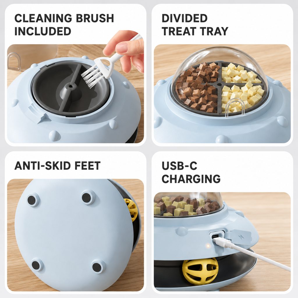 PawOrbit UFO Motion-Activated Cat Treat Dispenser Toy