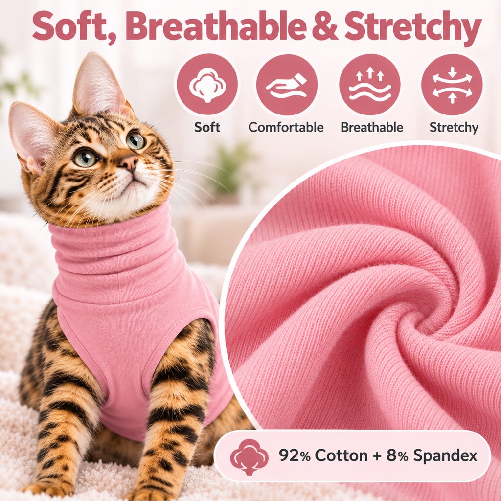 Soft High-Neck Recovery Shirt for Cats & Dogs