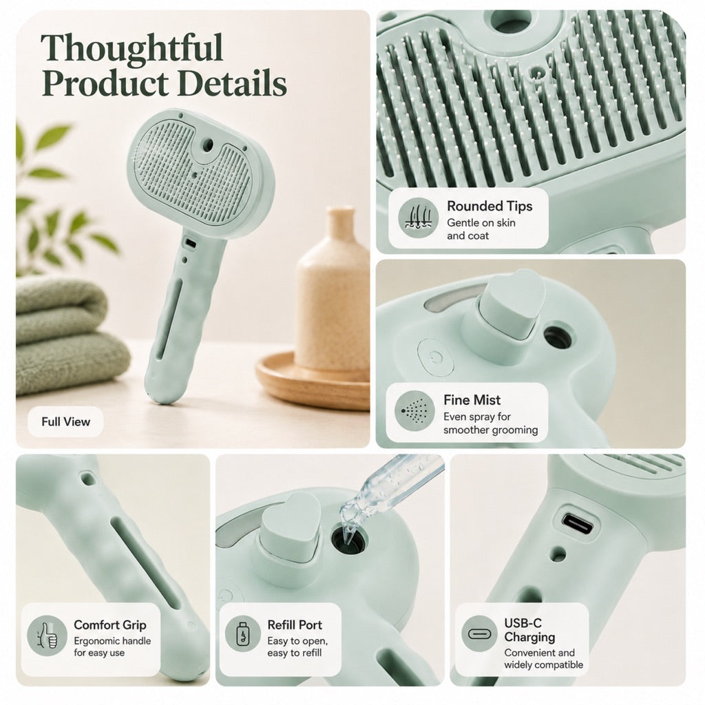 Pet Spray Grooming Brush for Cats and Dogs