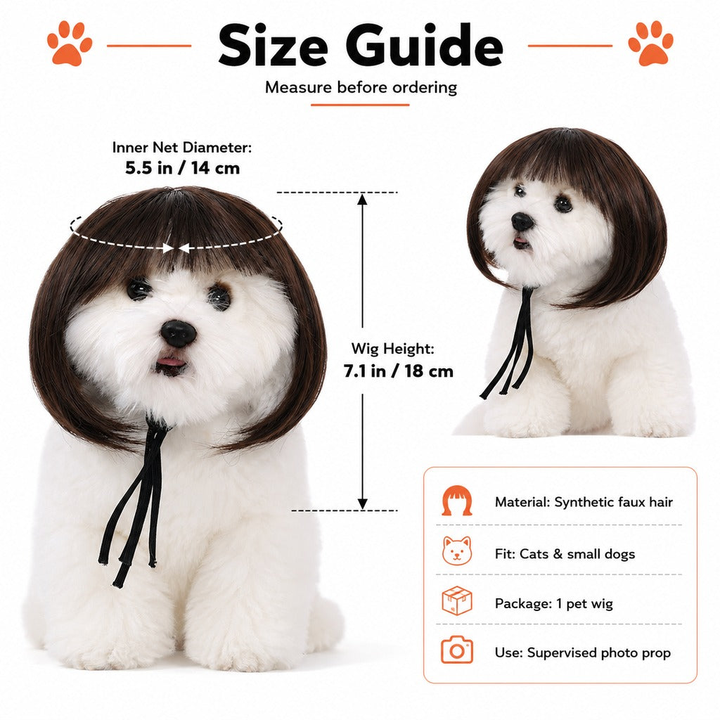 Funny Short Bob Pet Wig for Cats & Small Dogs