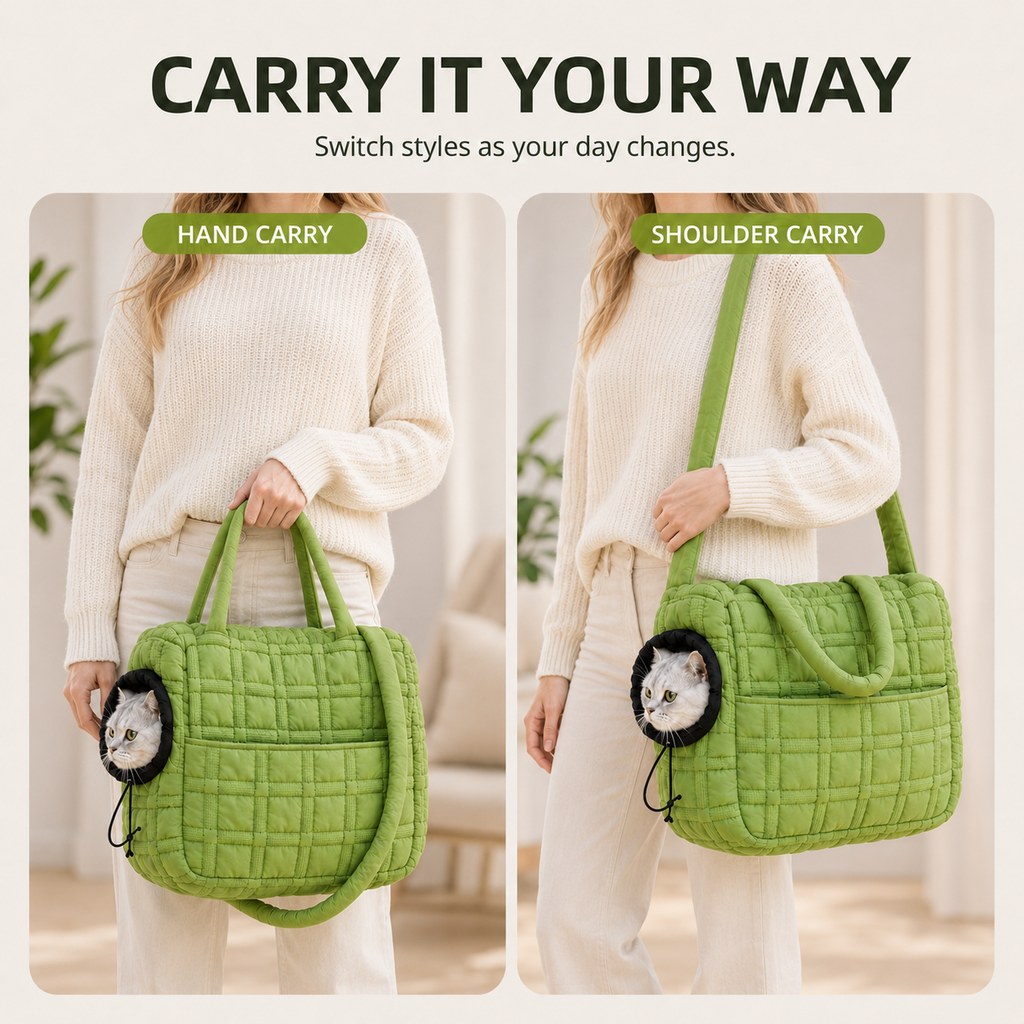 Quilted Pet Carrier Tote for Cats & Small Dogs