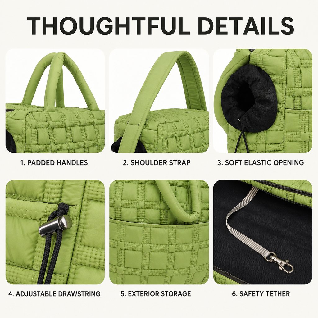 Quilted Pet Carrier Tote for Cats & Small Dogs