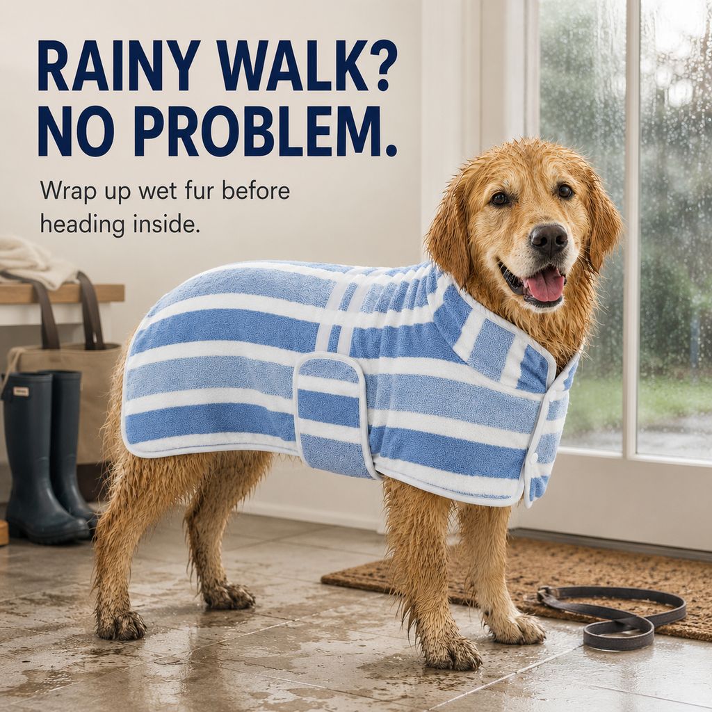 Wearable Microfiber Dog Drying Towel for Bath & Rain