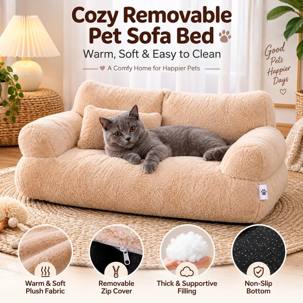 Removable Plush Pet Sofa Bed for Cats and Small Dogs