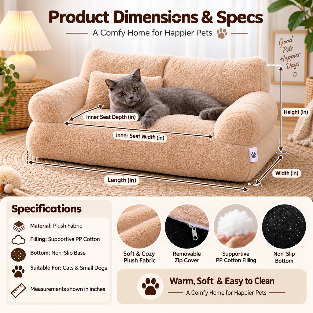Removable Plush Pet Sofa Bed for Cats and Small Dogs