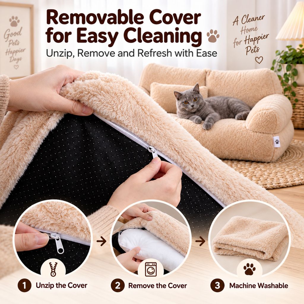 Removable Plush Pet Sofa Bed for Cats and Small Dogs