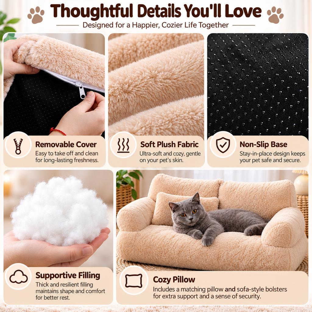 Removable Plush Pet Sofa Bed for Cats and Small Dogs