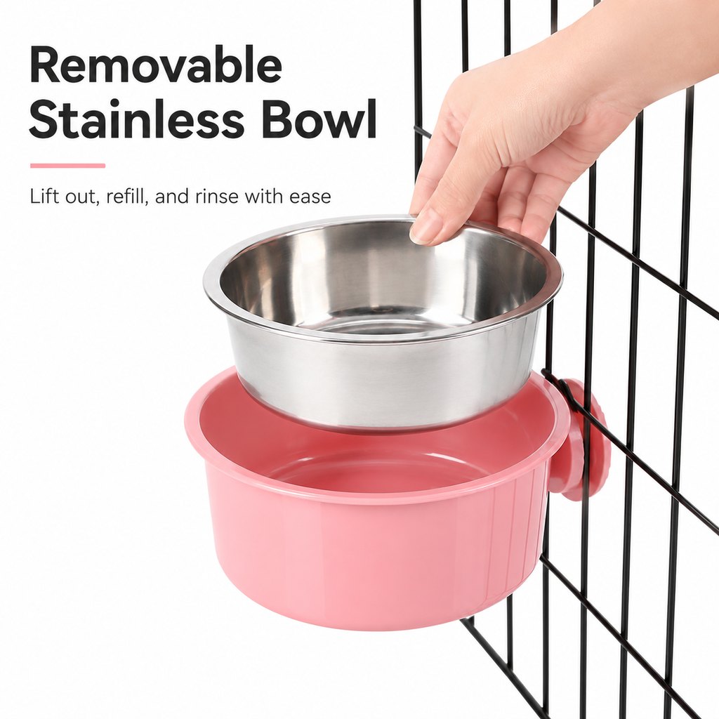 Crate-Mounted Stainless Steel Pet Bowl for Kennels