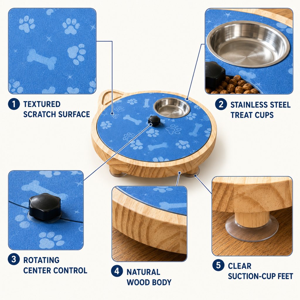 Rotating Dog Nail Scratch Board with Treat Puzzle