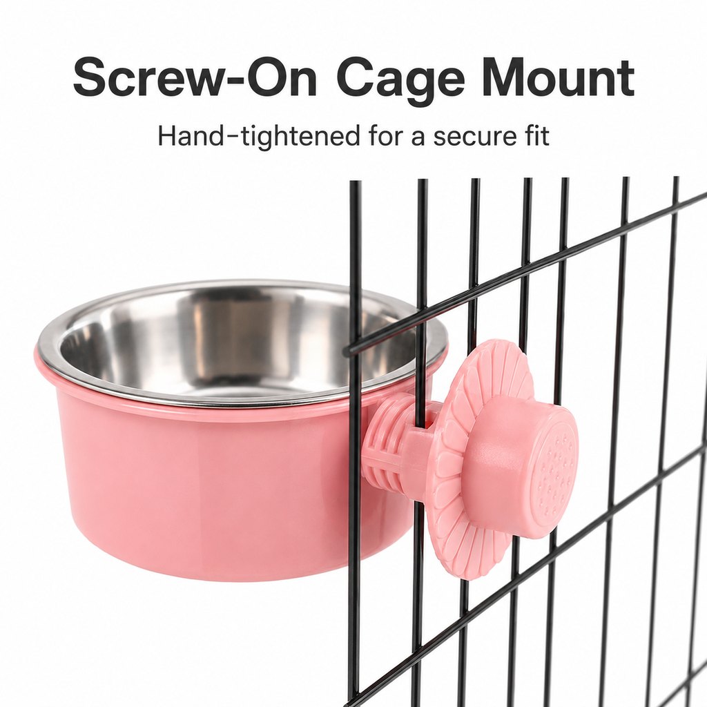 Crate-Mounted Stainless Steel Pet Bowl for Kennels