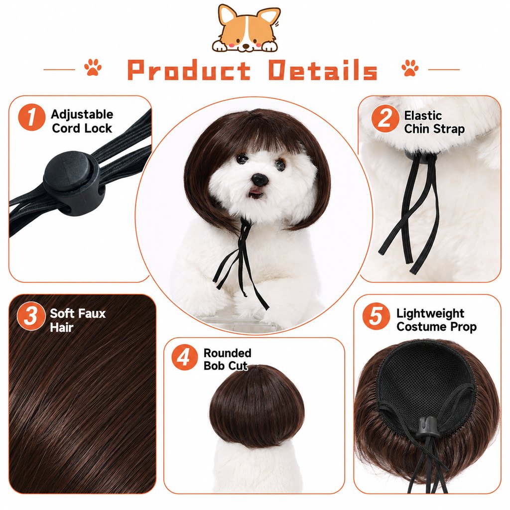 Funny Short Bob Pet Wig for Cats & Small Dogs