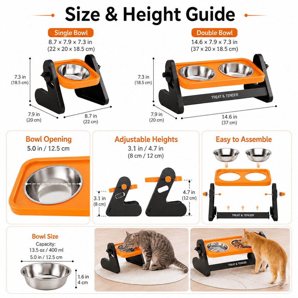 Adjustable Elevated Stainless Steel Bowls for Cats and Dogs