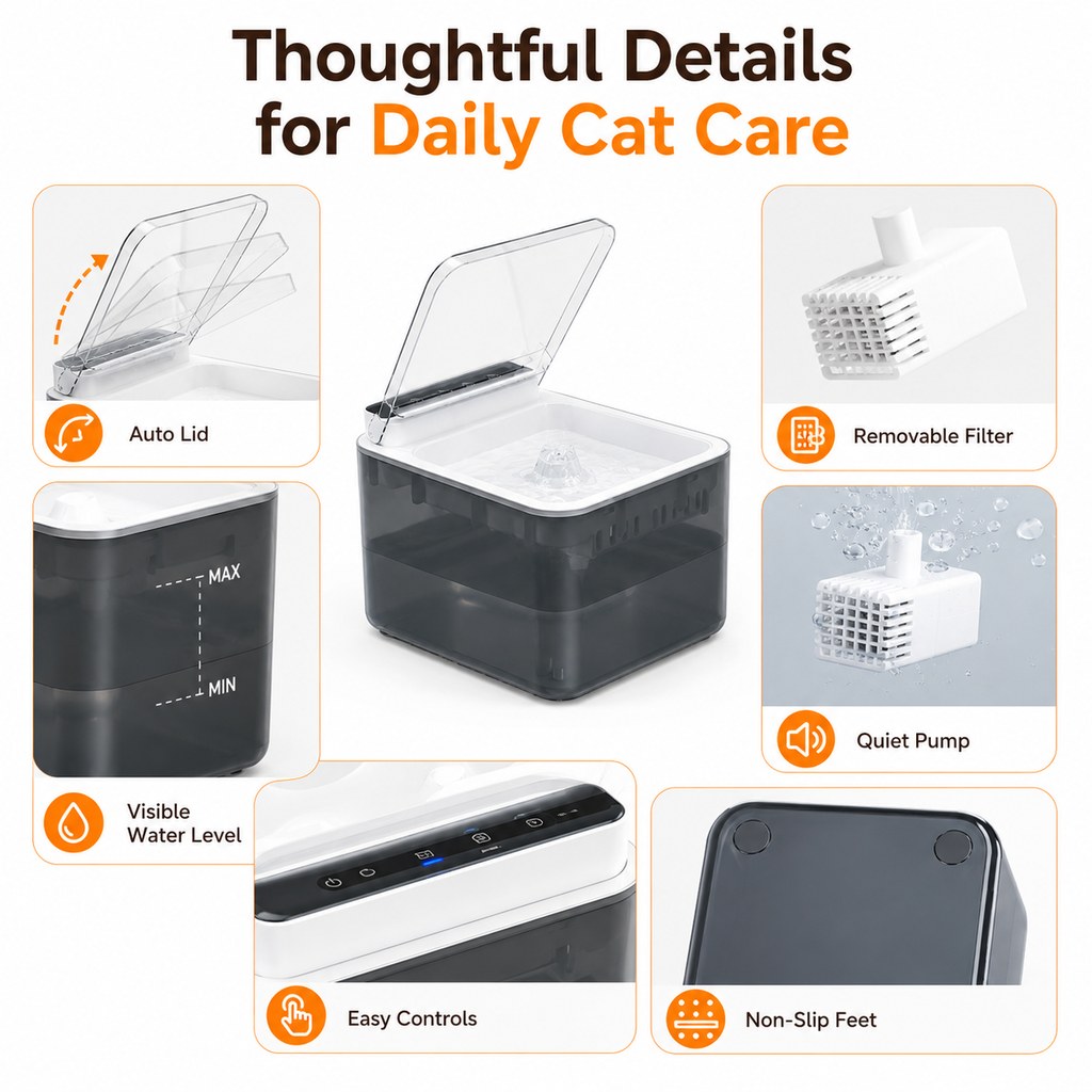 Smart Auto-Lid Cat Water Fountain 3L Cordless