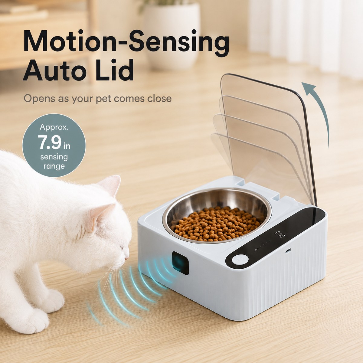 Smart Motion Sensor Covered Cat Bowl with Auto Open Lid