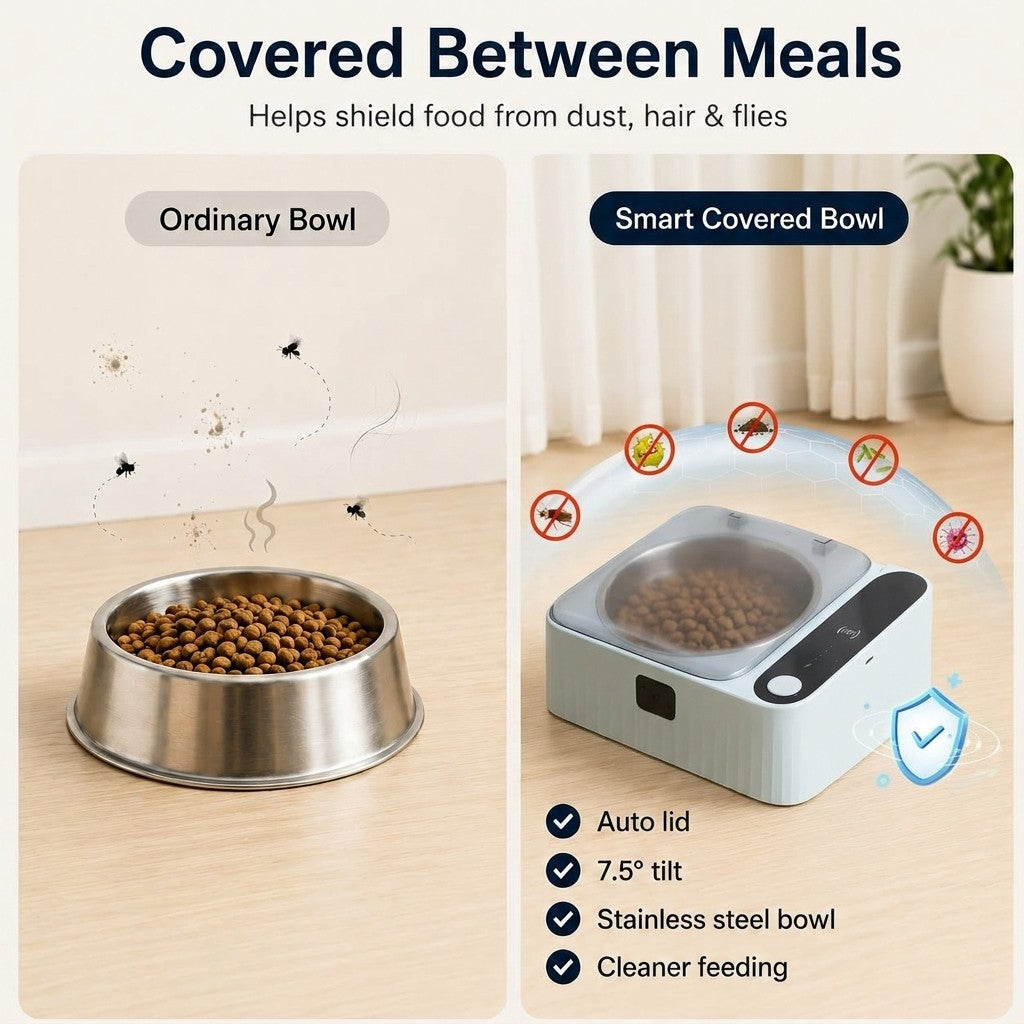 Smart Motion Sensor Covered Cat Bowl with Auto Open Lid
