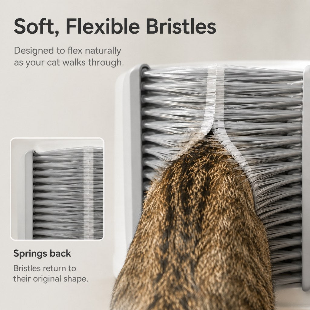Cat Litter Box Self-Grooming Brush Door 2-Piece Set