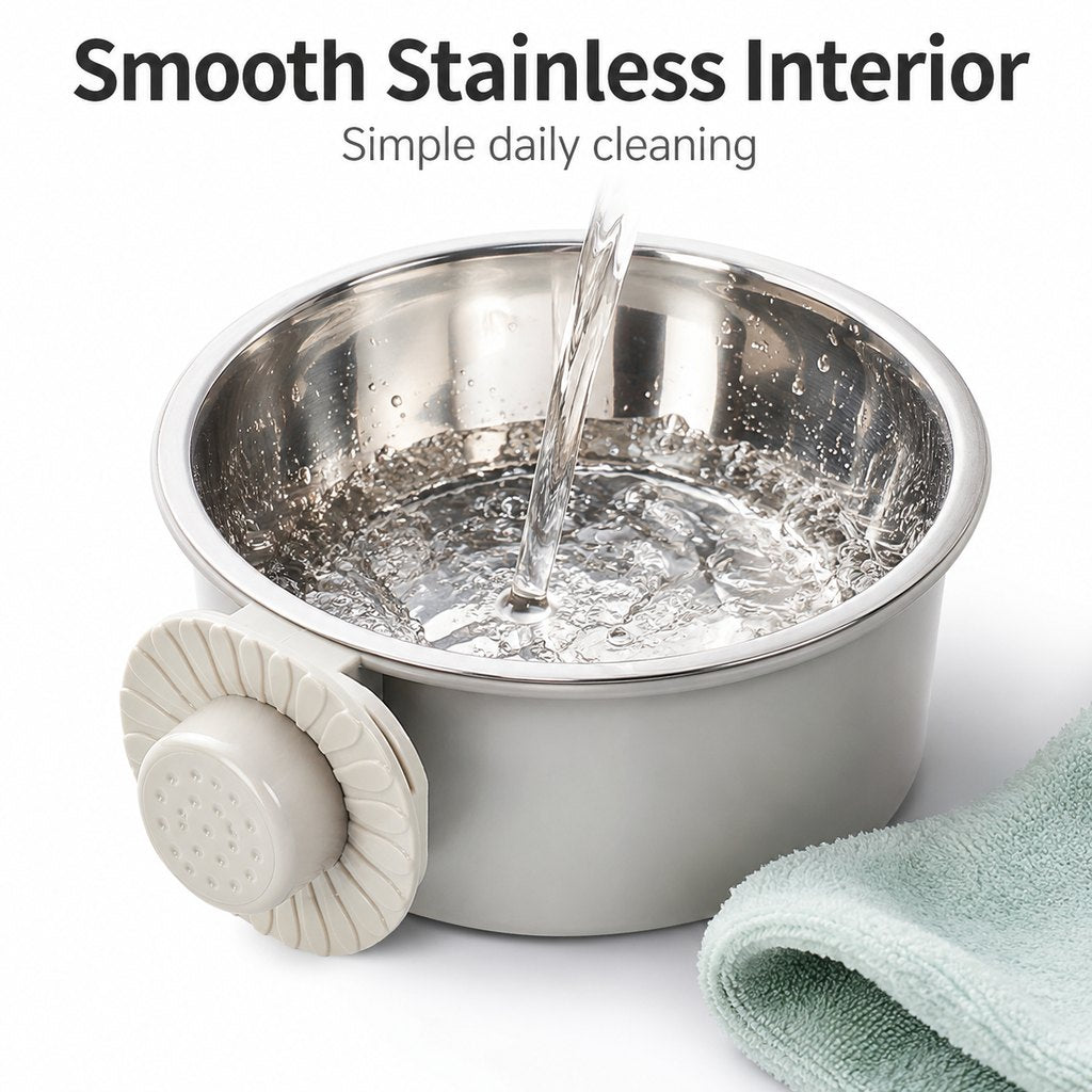 Crate-Mounted Stainless Steel Pet Bowl for Kennels
