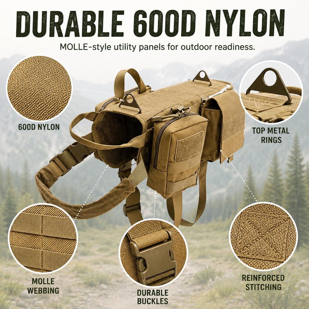 TrailGuard Tactical Dog Backpack Harness for Hiking