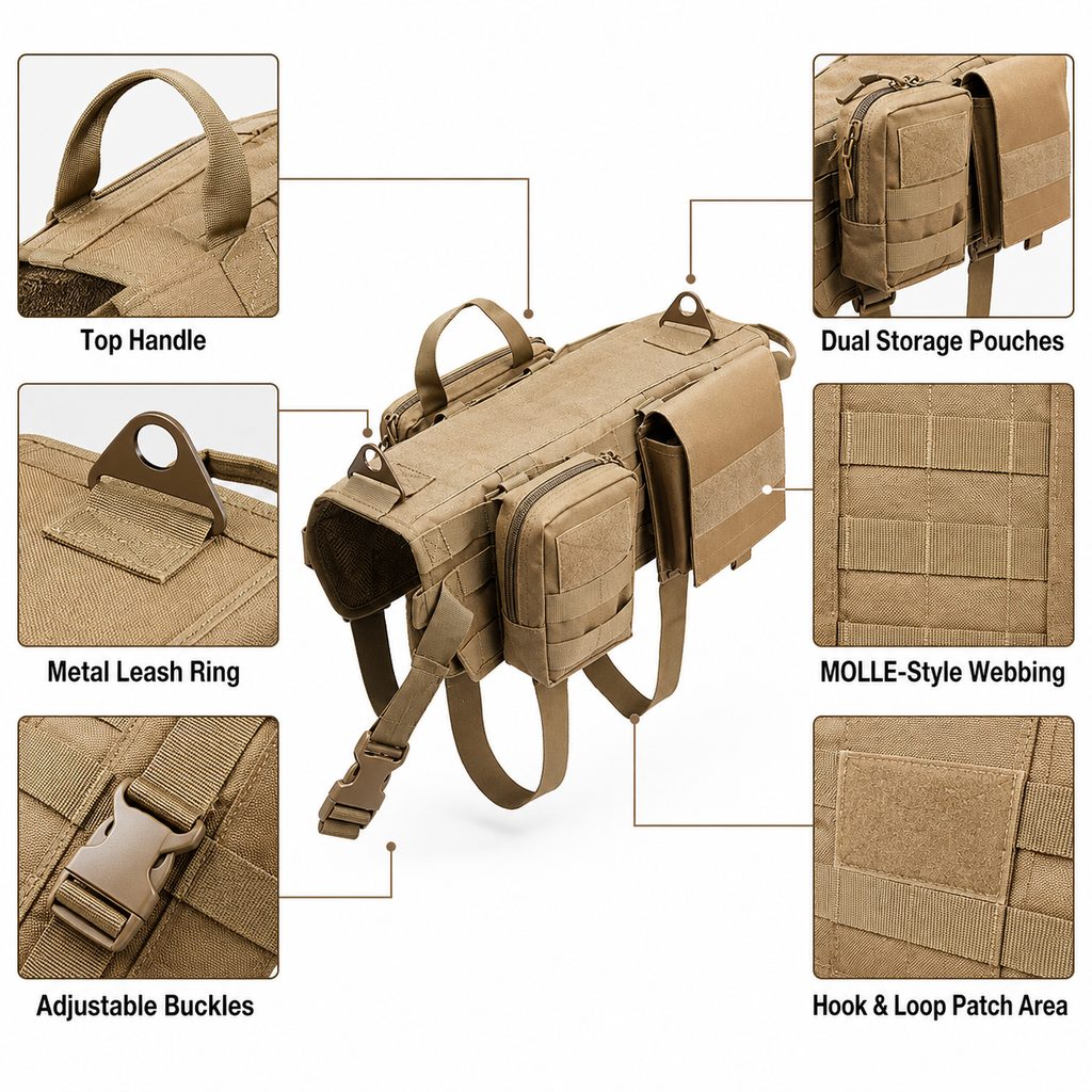 TrailGuard Tactical Dog Backpack Harness for Hiking