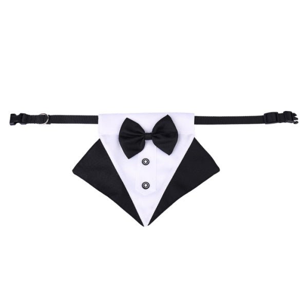 Tuxedo Black & White Dog Bandana for Weddings with Bow Tie
