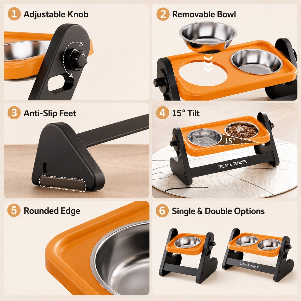 Adjustable Elevated Stainless Steel Bowls for Cats and Dogs