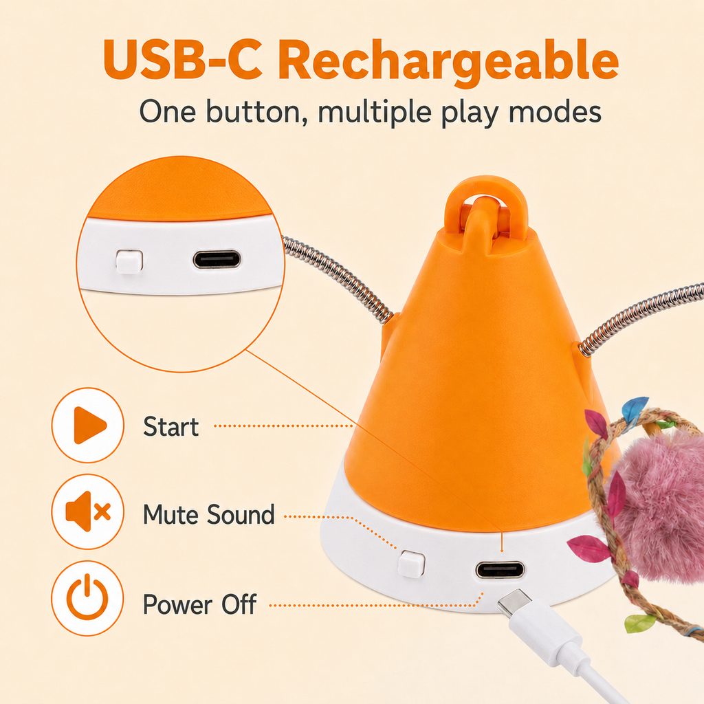 MiaSpin 360 Rotating Cat Teaser Toy, USB-C