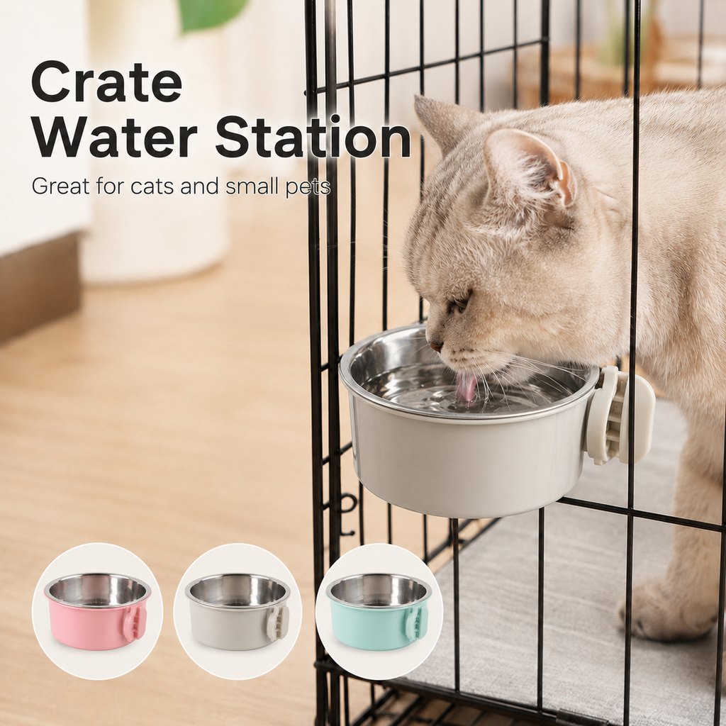 Crate-Mounted Stainless Steel Pet Bowl for Kennels