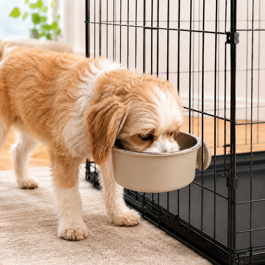 Crate-Mounted Stainless Steel Pet Bowl for Kennels