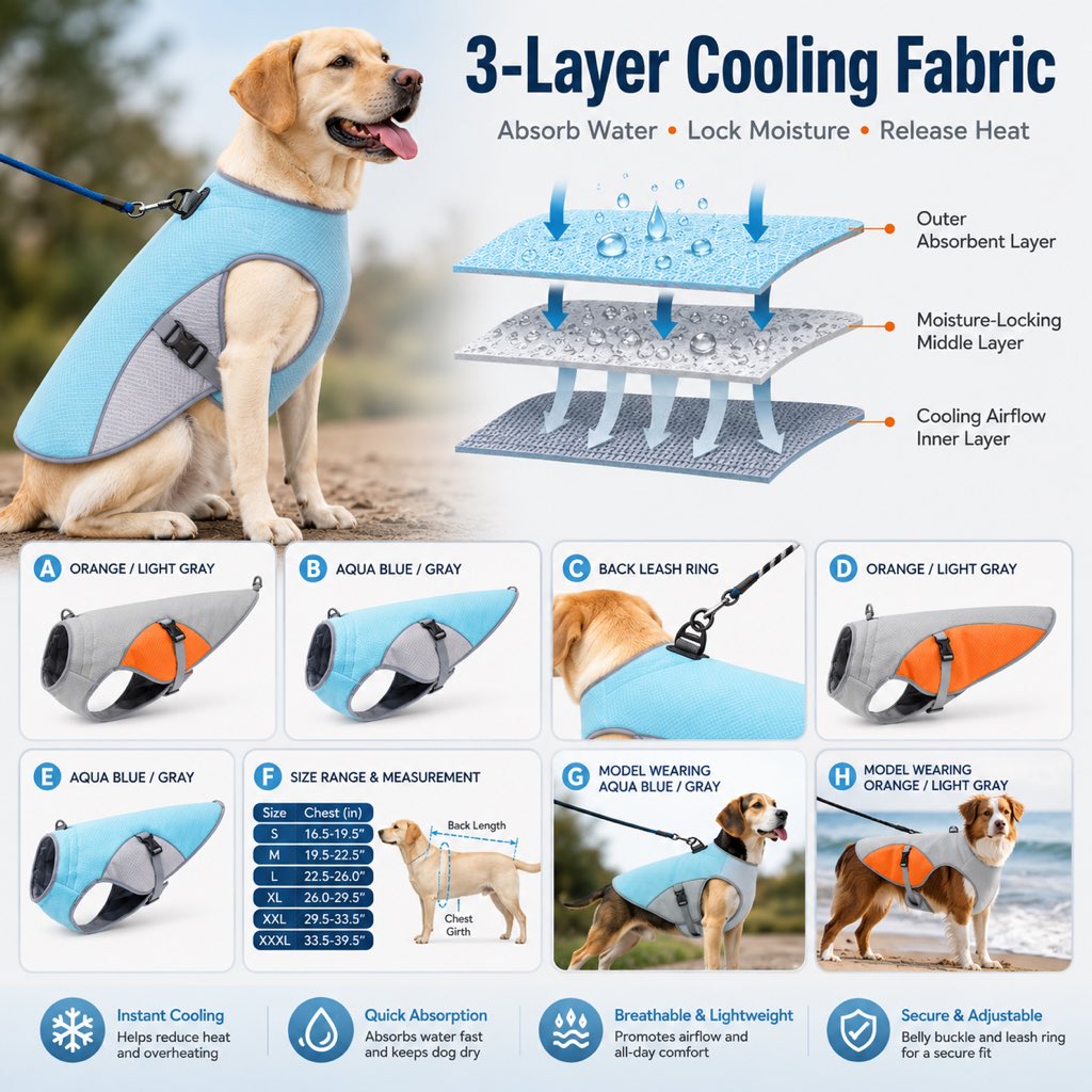 Dog Cooling Vest for Summer Walks - Wet-to-Cool Jacket