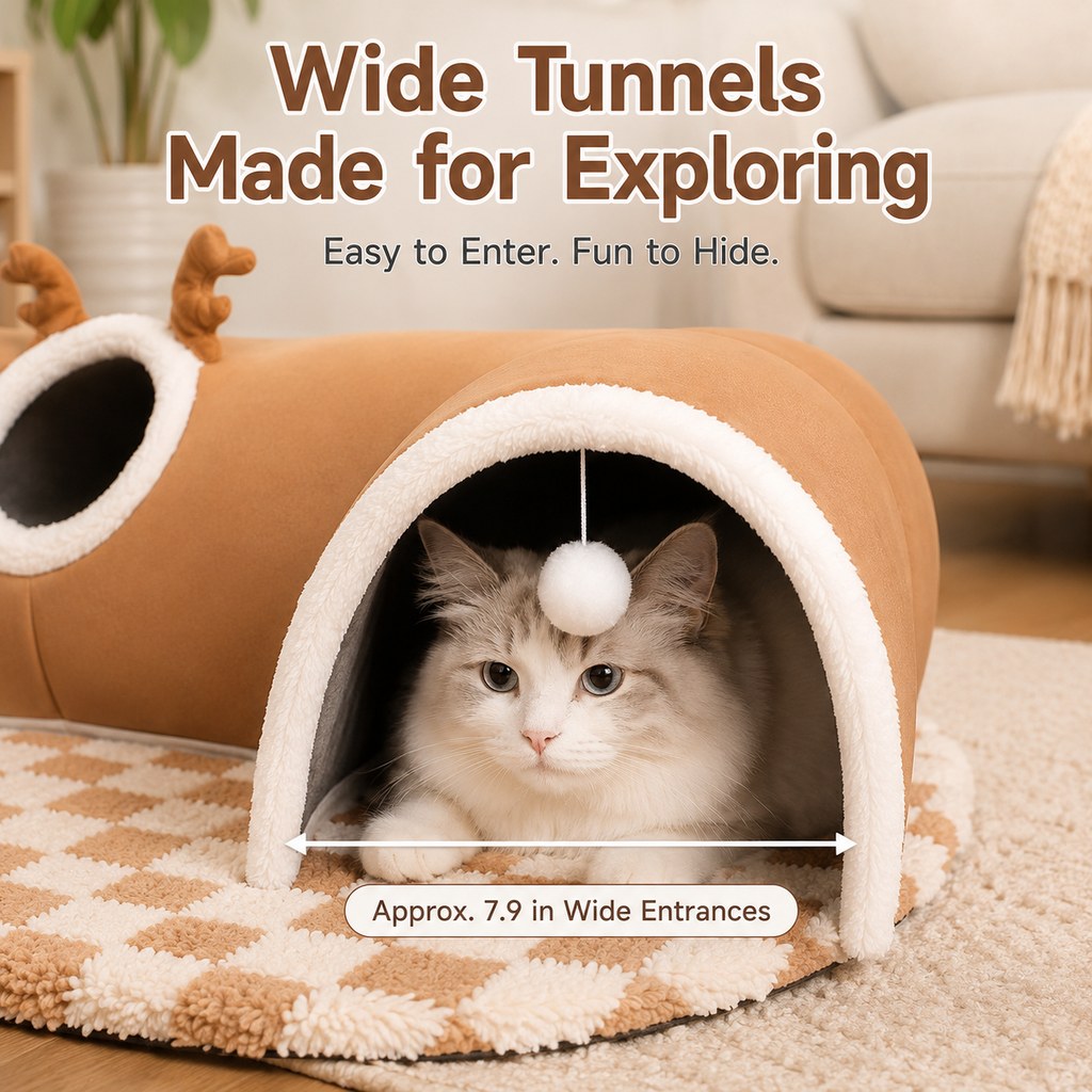 3-in-1 Multi-Cat Tunnel Bed and Play Mat for Indoor Cats